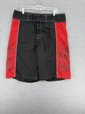 No Fear Board Shorts Black Star Mens 38 10" Swim Trunks Drawstring Y2K